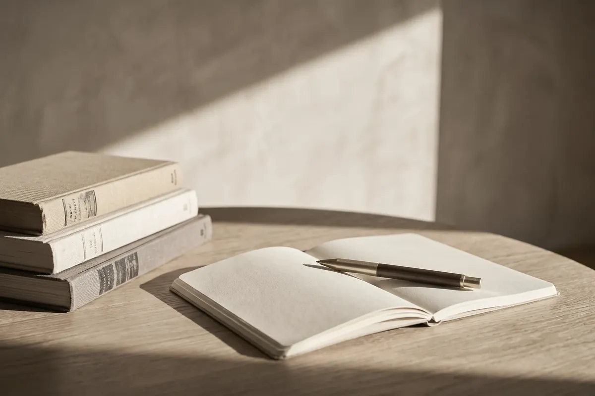 Libri e un quaderno aperto su un tavolo di legno
