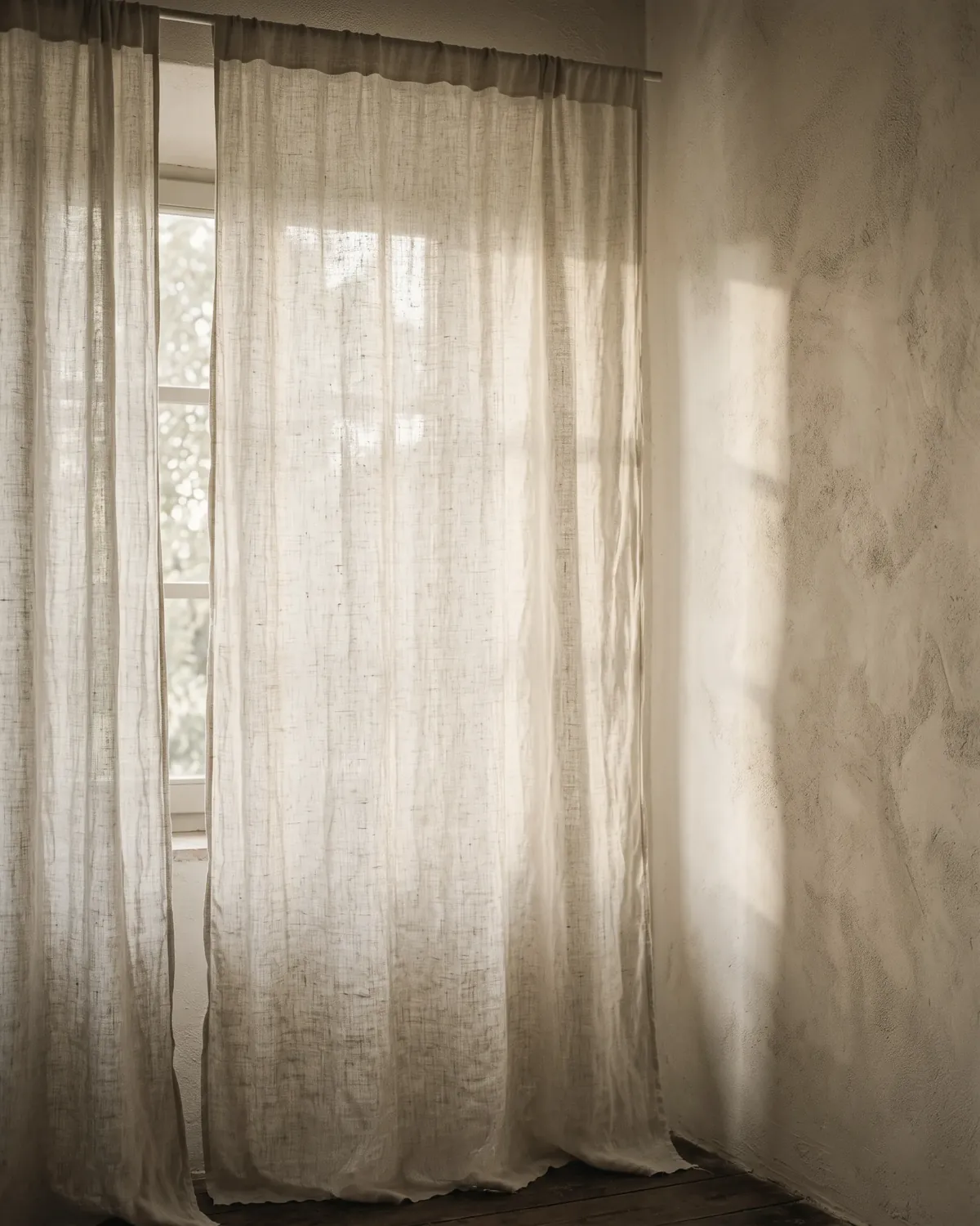 Finestra con tende di lino attraversate dalla luce